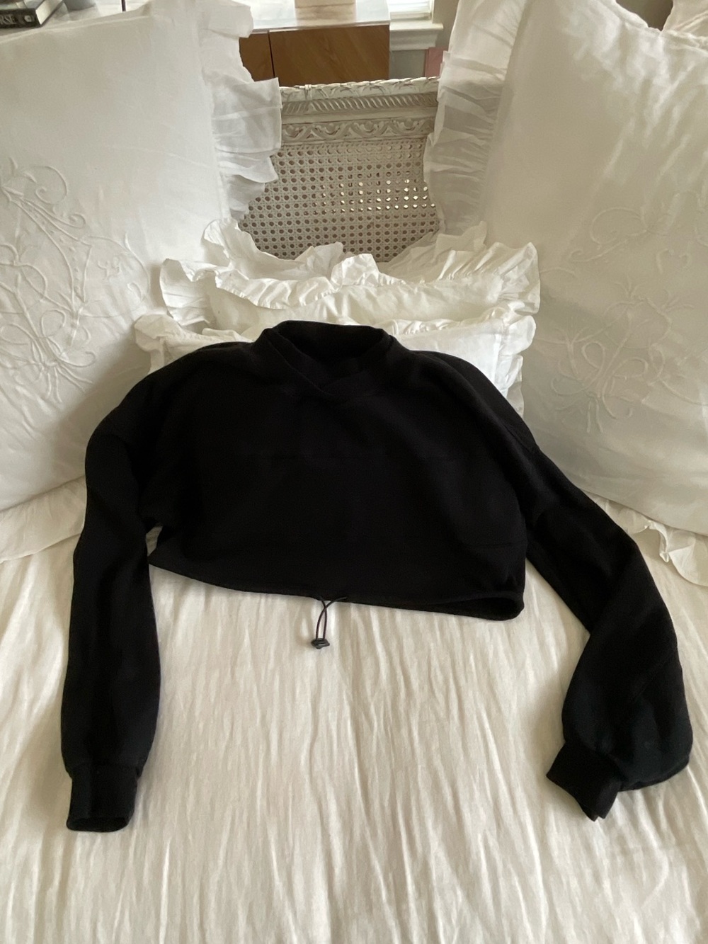 Joah Brown Black Cropped Sweatshirt with Drawcord Hem